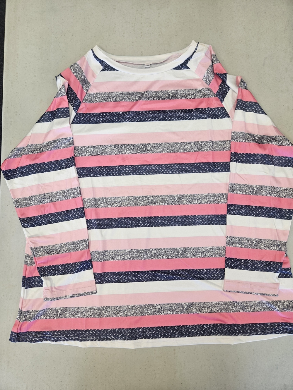 Womens Long Sleeve Stripe Top - Pink, Black, Gray & White